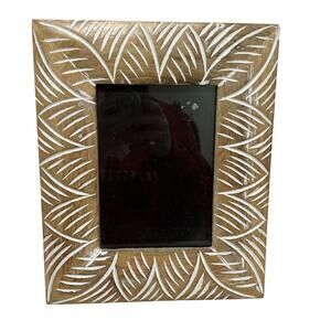 Carved wood photo frame natural whitewashed rustic farmhouse cottage chic 5"x7"